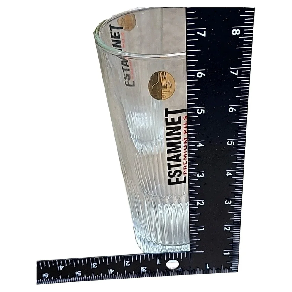 Estaminet Belgisch Premium Pils Beer Glass 25cl Ribbed Gold Seal Bar Pub Base
